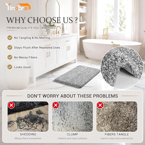 Yimobra Bathroom Rugs Non Slip Washable 36X24, Ultra Soft and Water Absorbent Bath Mats, Plush Fluffy Shower Mat Outside, Luxury Microfiber Thick Matts for Bathroom Floor/Tub, Light Gray and White