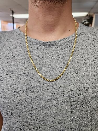 Galaxy Gold GG, 14K Solid Gold Diamond Cut Rope Chain Necklace, 4mm - 24 Inch (18-30" Available), Fine Jewelry