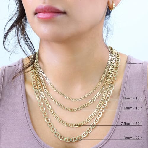 Nuragold 10K Real Yellow Gold Mariner Chain Solid Link Anchor Necklace - 20",4mm