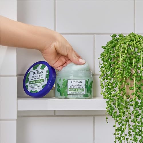 Dr Teal's Pure Epsom Salt Body Scrub, Relax & Relief with Eucalyptus & Spearmint Essential Oils, 16 oz (Pack of 3)