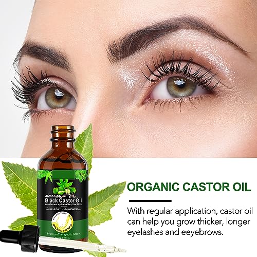 NIFEISHI Organic Castor Oil Cold Pressed Unrefined Glass Bottle, Jamaican Black Castor Oil for Hair Growth, Skin Care, Eyelashes, Eyebrows fl oz