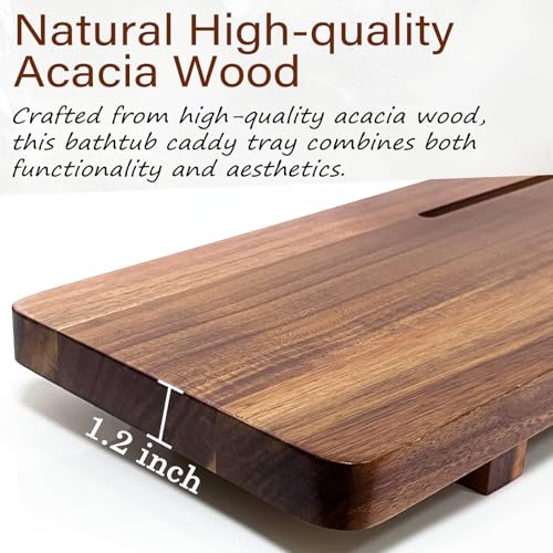 Acacia Wood Bathtub Tray Caddy, 35" L Adjustable for Freestanding Tub
