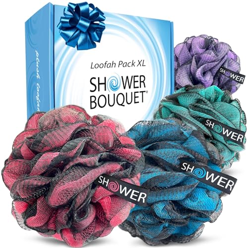 SHOWER BOUQUET Loofah-Charcoal Bath-Sponge XL-Color-4-Pack Extra-Large 75g