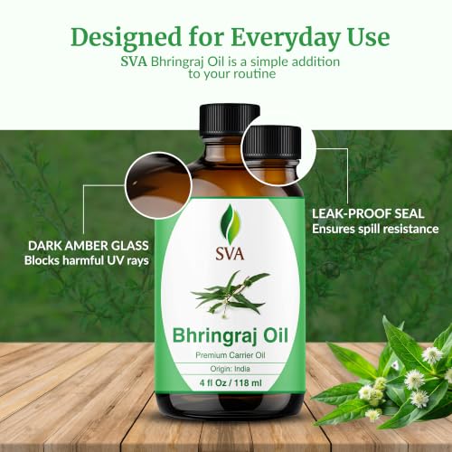 SVA Bhringraj Premium Carrier Oil 4oz (118ml) With Dropper for Hair Oiling, Scalp Massage & Skin Care