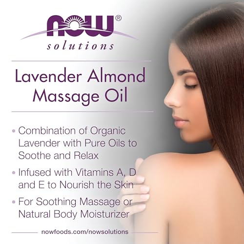 NOW Foods Solutions, Lavender Almond Massage Oil, Vitamin Infused Blend, Therapeutic and Soothing, 16-Ounce