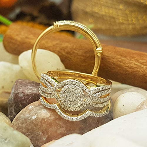 Dazzlingrock Collection 0.65 Cttw Round White Diamond Men's and Women's Engagement Ring Trio Set, 14K Solid Yellow Gold
