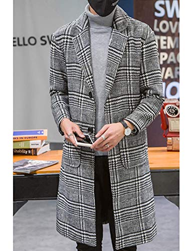 UANEO Mens Trench Coat Single Breasted Plaid Mid Long Peacoat Pea Coats (Gray, M)