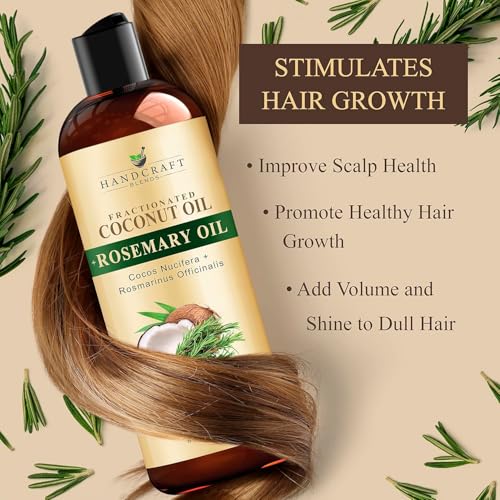 Handcraft Blends Fractionated Coconut Oil Infused with Rosemary - 8 Fl Oz - 100% Pure and Natural - Premium Grade Carrier for Skin, Hair and Massage