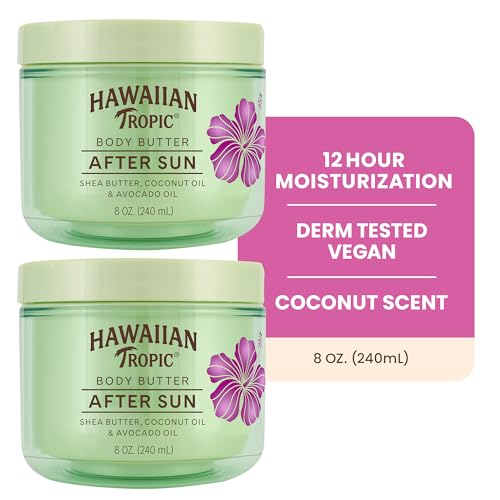 Hawaiian Tropic After Sun Body Butter with Coconut Oil, Beach Essentials, Tan Extender Lotion, 8oz each, Twin Pack (Pack of 2)
