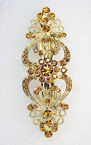 Faship Gorgeous Brown Yellow Crystal Floral Hair Barrette