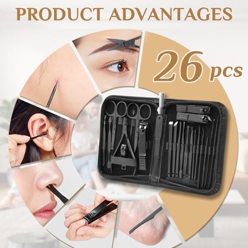MINKINH Manicure Set Professional Nail Clipper Kit-26 Pieces for Men, Black