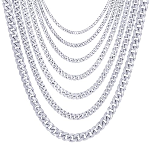 Nuragold 10K Real White Gold Miami Cuban Link Chain Necklace Men & Women - 4.5mm,20"