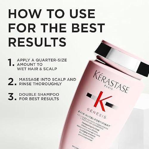 Kerastase Genesis Strengthening Nutri-Fortifiant Shampoo - Gently Cleanses & Clarifies the Scalp, Nourishes and Reduces Breakage, For Weak or Damaged Hair, Detangles & Hydrates, For Normal to Dry Hair