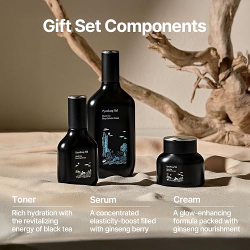 Pyunkang Yul PKY Black Tea Line Gift Box Set, Deep Nurishment for Anti-aging, Rich Moisture Toner, Revitalizing Serum & Condensed Nourishing Cream, Zero-Irritation, Korean Skincare (3-item set)