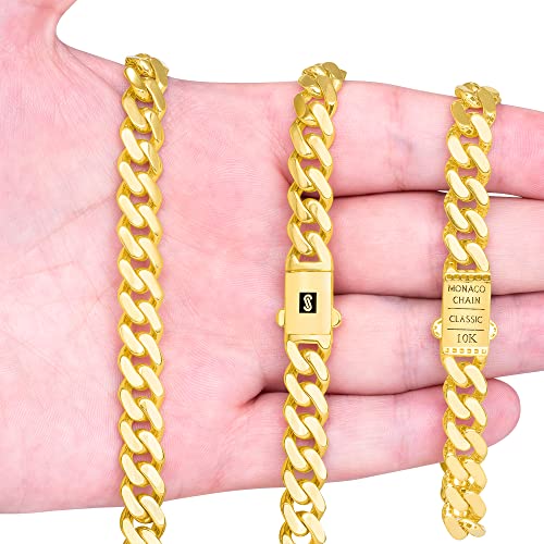 Nuragold 10k Real Yellow Gold Royal Monaco 9mm Miami Cuban Chain Necklace - 20"