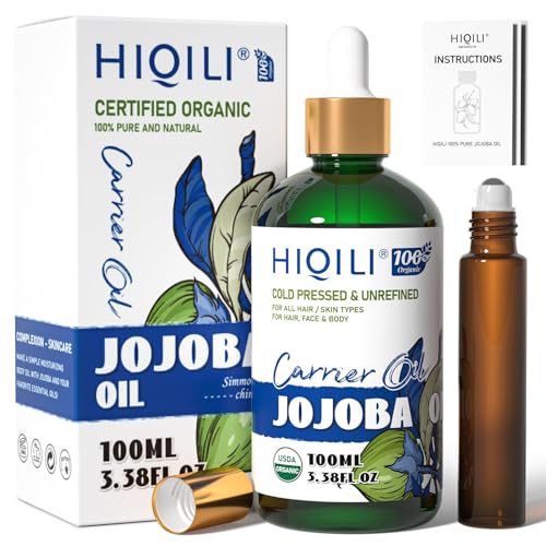 HIQILI Organic Jojoba Oil Cold Pressed for Hair, Nail & Skin Care