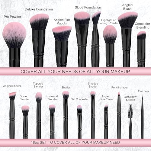 Bueart Design 18Pcs Pro Deluxe Makeup Brushes set with Make up Brush Holder
