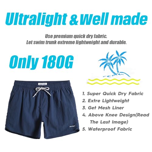maamgic Mens Swim Trunks 5" with Mesh Lining Quick Dry Bathing Suits for Men Swim Shorts Swimwear Nylon Steel Blue Medium