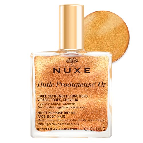 NUXE Huile Prodigieuse Shimmer Body Oil, Glow for Skin & Hair, 3.3 Fl Oz