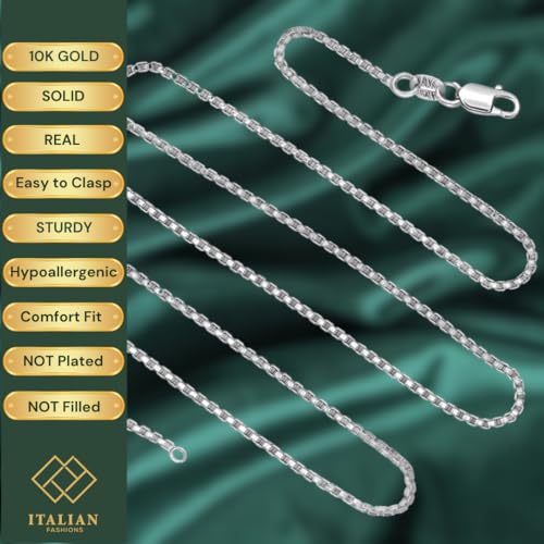 10k REAL SOLID White Gold Solid 0.7mm Box Link Chain Necklace with Lobster-Claw Clasp with jewelry Box 16 Inches