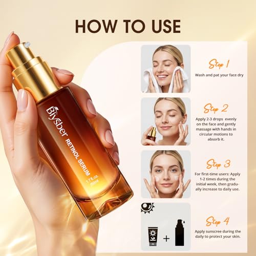 BIYSBER Retinol Collagen Serum for Face: Anti Aging &Anti Wrinkle Repair Peptide Serum with Hyaluronic Acid Boost Hydration-Day/Night Facial Firming Lifting Neck Skin Care for Women/Men(1.70 Fl Oz)
