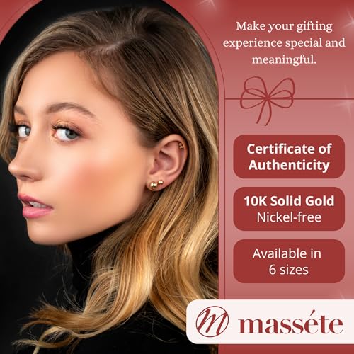 MASSETE 10k White Gold Ball Stud Earrings for Women and Girls Nickel Free 5mm