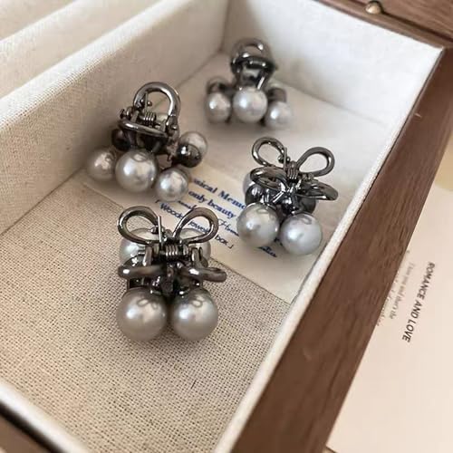 Small Hair Clips for Women,Cute Mini Pearl Claw Clips, Cherry Claw Clip for Half Up Bun Short Hair Pins, Metal Springs Hair Accessories Barrettes Birthday Christmas Gift for Daughter Girl(4 Pcs)
