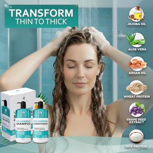 Volumizing Shampoo and Conditioner Set - Sulfate Free, Thickening Formula for Fine and Thin Hair - Volume Boost, Professional Salon Hair Care for Men and Women - 16 Fl Oz (Set of 2)