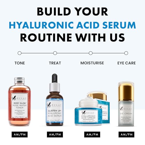 Eclat Skincare Hydrating Hyaluronic Acid Serum for Face – 2.5% Hyaluronic Acid + 3% B5, Green Tea & Jojoba Oil - Moisturizing & Plumping Formula for Radiant & Smoother Skin 1 Fl Oz