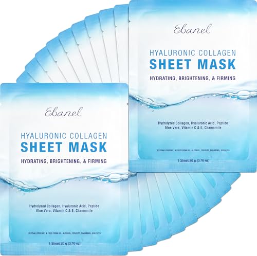 Ebanel 20-Pack Collagen Face Mask with Hyaluronic Acid, Vitamin C, Peptide