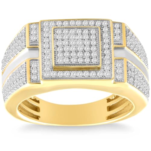 P3 POMPEII3 Pompeii Men's 1/4 CT. T.W. Diamond Micro Cluster Square Stepped Ring in 10K Yellow Gold - Size 11