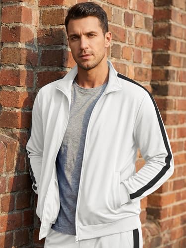 JMIERR Men's Sweatsuits Tracksuits 2 Piece Loungewear Sweat Suit Full Zip Jacket and Joggers Jogging Warm Up Sets Matching Sets Essentials Clothing, L, White