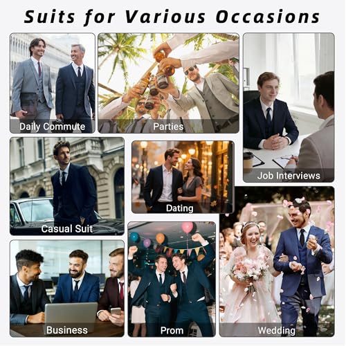 LORENZO BRUNO 3 Piece Black Suits for Men Slim Fit Mens Suit for Business Wedding Party One Button Blazer Tuxedo Jacket Vest & Pants with Tie, Black M