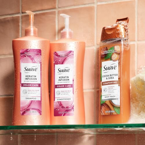 Suave Keratin Infusion Color Care Conditioner for Color-Treated Hair, Anti Fade + 48HR Frizz Control, Smooths & Boosts Shine, 28 FL OZ Pump, 4 Count