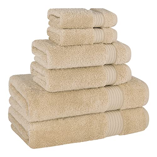 Cotton Paradise 100% Cotton Turkish Towel Set, Soft Absorbent Quick Dry, 6 Piece Towel Set, Beige