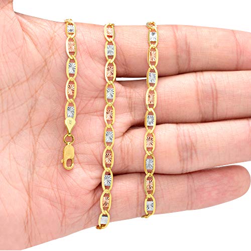 Nuragold 10k Solid Tri Color Gold Valentino 4mm Anchor Link Chain Necklace - 22"