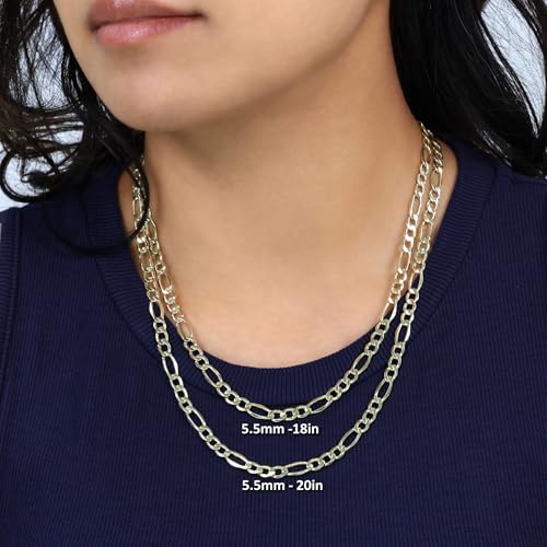 Nuragold 10k Real Yellow Gold Figaro Link 5.5mm Chain Necklace (16"-30") - 22"