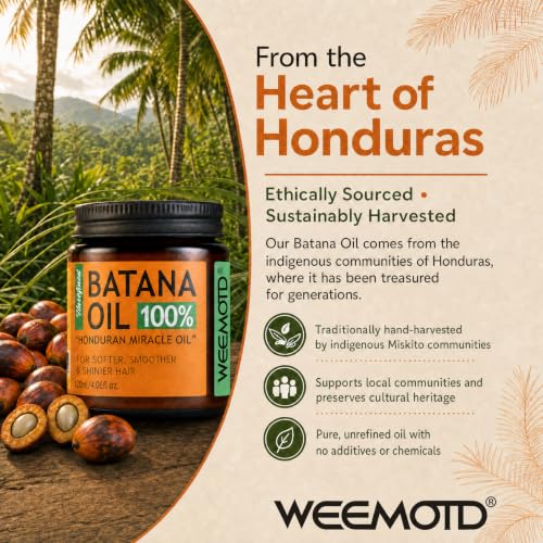 100% Raw Batana Oil for Hair from Honduras, 4.06 Fl Oz, Bright Coffee