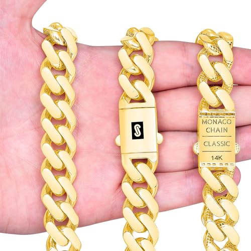 Nuragold 14k Real Yellow Gold Monaco 17mm Miami Cuban Chain Mens Necklace - 30"