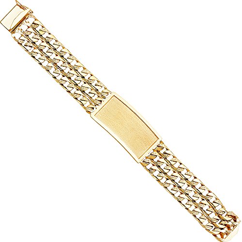 14k REAL Yellow Gold Men's 3 Line Nugget Cuban Link ID Bracelet - 9"