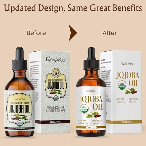 BodyJ4You Organic Golden Jojoba Oil - USDA 100% Pure Cold Pressed Unrefined