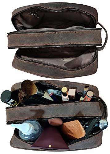 Leather Travel Toiletry Bag for Men, Full Grain Cosmetic Dopp Kit Organizer