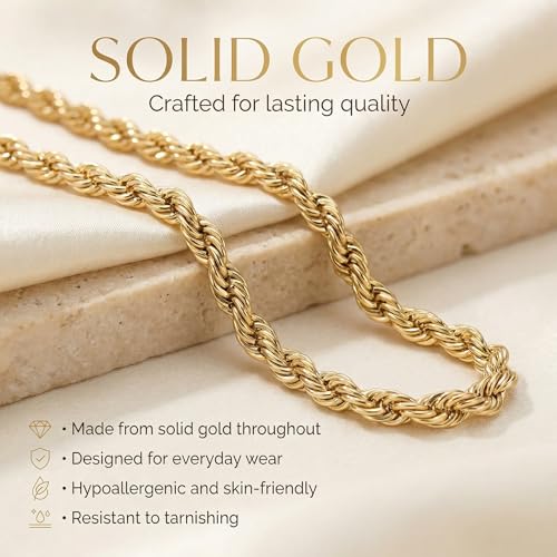 Galaxy Gold GG, 14K Solid Gold Diamond Cut Rope Chain Necklace, 3mm - 28 Inch (18-30" Available), Fine Jewelry