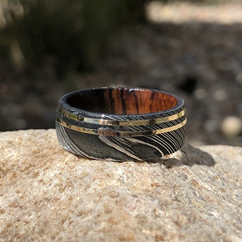 Damascus Steel Wedding Bands USA Made 14k Gold Rings Damascus Rings