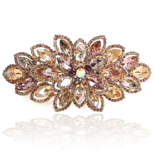Sppry Large Gold-plated Rhinestone Hair Barrette, Colorful