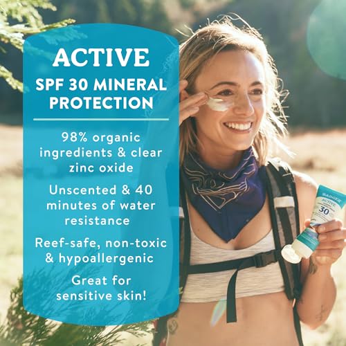 Badger Mineral Sunscreen Cream SPF 30, Zinc Oxide Sun Care, 98% Organic, Reef Safe, Water Resistant, Unscented Face and Body Sunscreen Travel Size, 2.9 fl oz