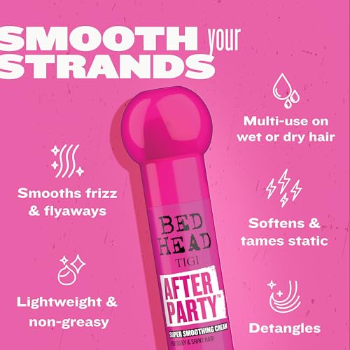 TIGI Bed Head After Party Super Smoothing Cream – Anti Frizz Hair Styling Product, Humidity Protection for Frizzy, Dull, or Coarse Hair, 3.38 fl oz