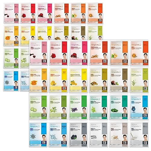 DERMAL 48 Korean Essence Sheet Mask Variety Pack, 24 Formulas x 2 Each