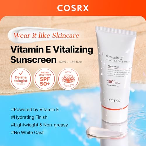 COSRX Vitamin E Sunscreen SPF 50, Natural Glow, for Oily Skin, 1.69 fl oz