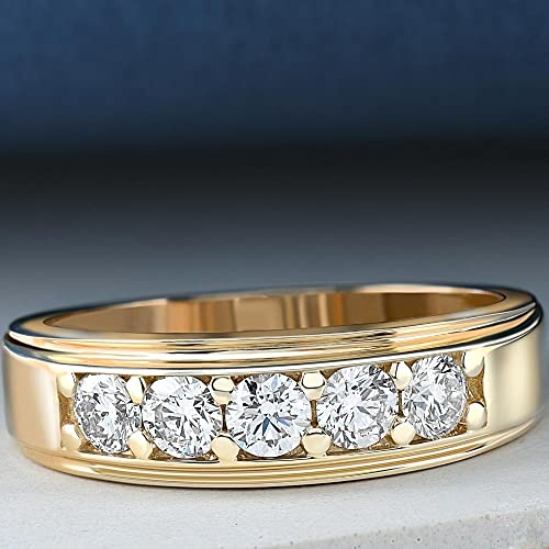 Pompeii 1 Ct Diamond Ring Mens High Polished 14k Yellow Gold Wedding Anniversary Band - Size 10.5